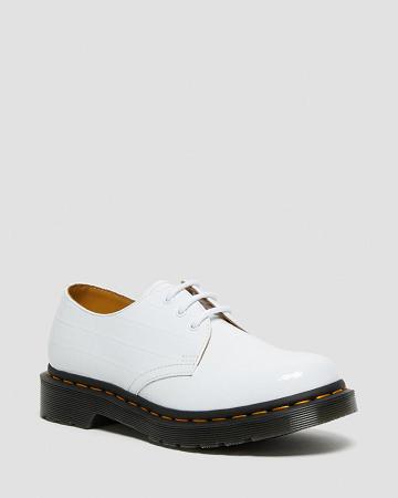 White Women's Dr Martens 1461 Patent Croc Emboss Leather Oxfords Shoes | CA 361HAP